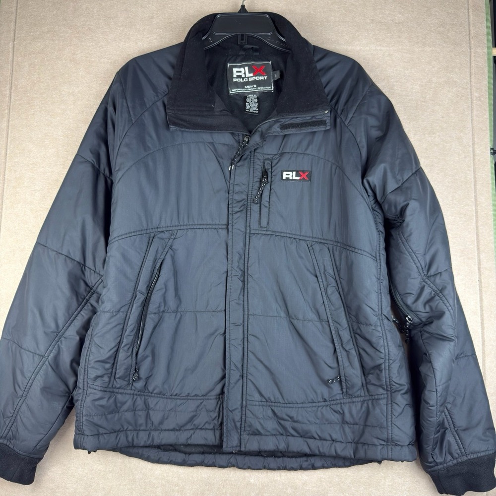 RLX Polo Sport Men's Large Black Nylon Puffer Jacket Zip Pockets Insulated‎ Y2K